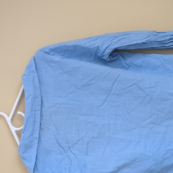 Large Blue Shein Shirt Roll Tab Sleeves Collared Button Up Gold Buttons - Picture 12 of 14